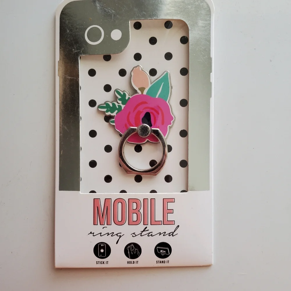 Pink Rose Flower Mobile Phone Stand Ring Brand New In Box By Hang Accessories